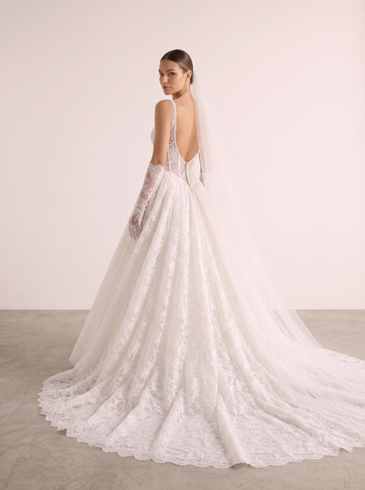 Fiores Juliette A-line wedding dress, back view
