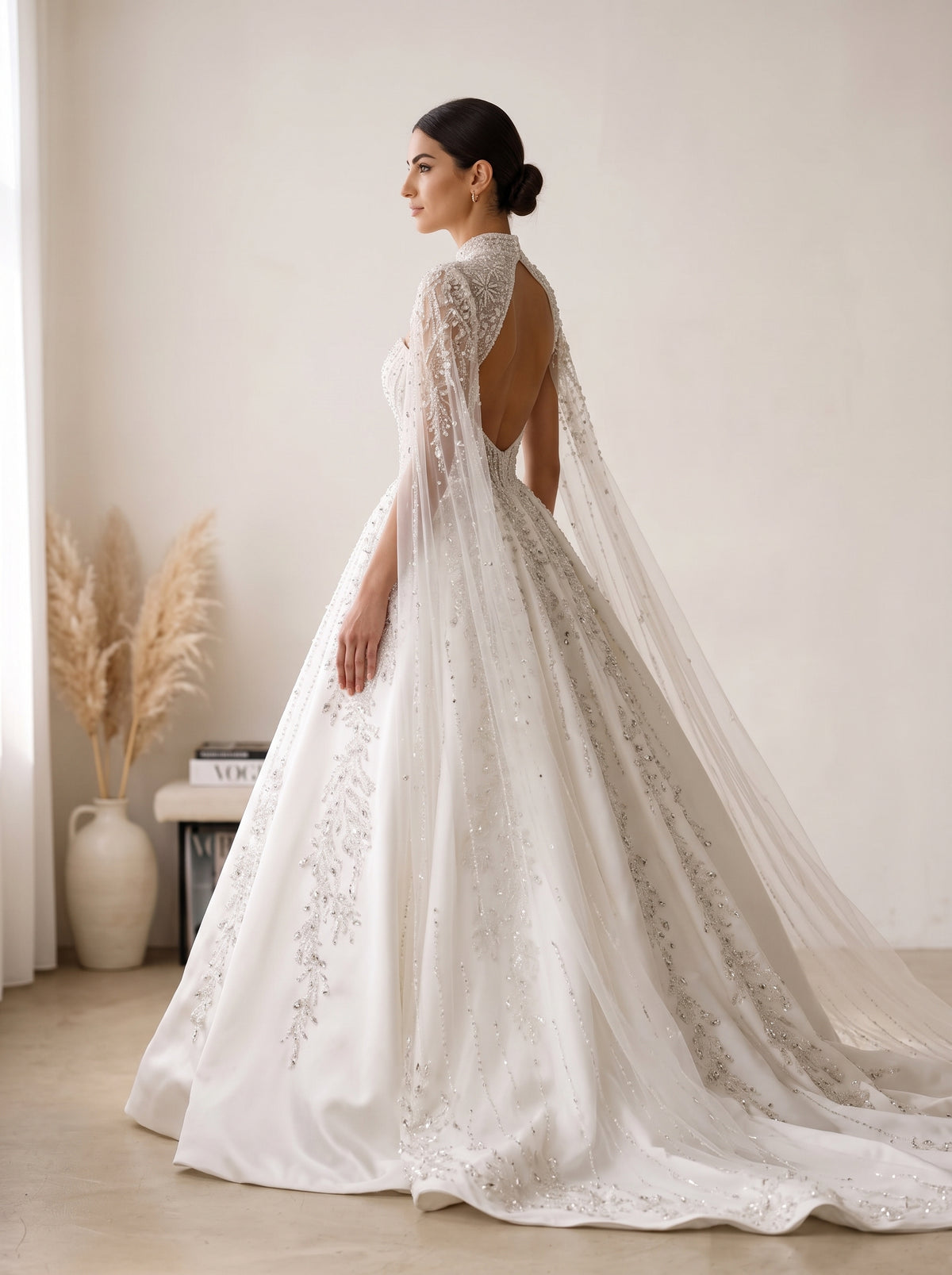 Sophia ball gown wedding dress back view featuring cathedral train by Fiore's Bridal - Back View