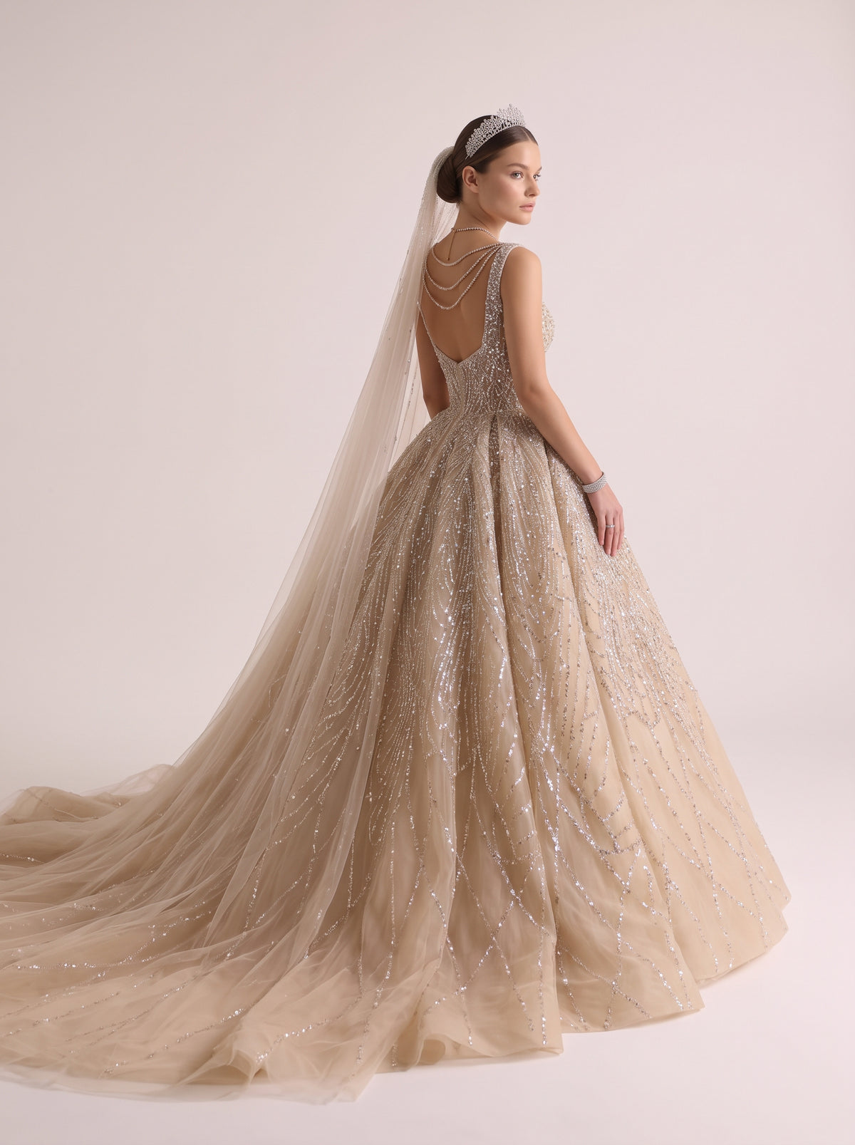 Fiores Amara ball gown wedding dress, back view