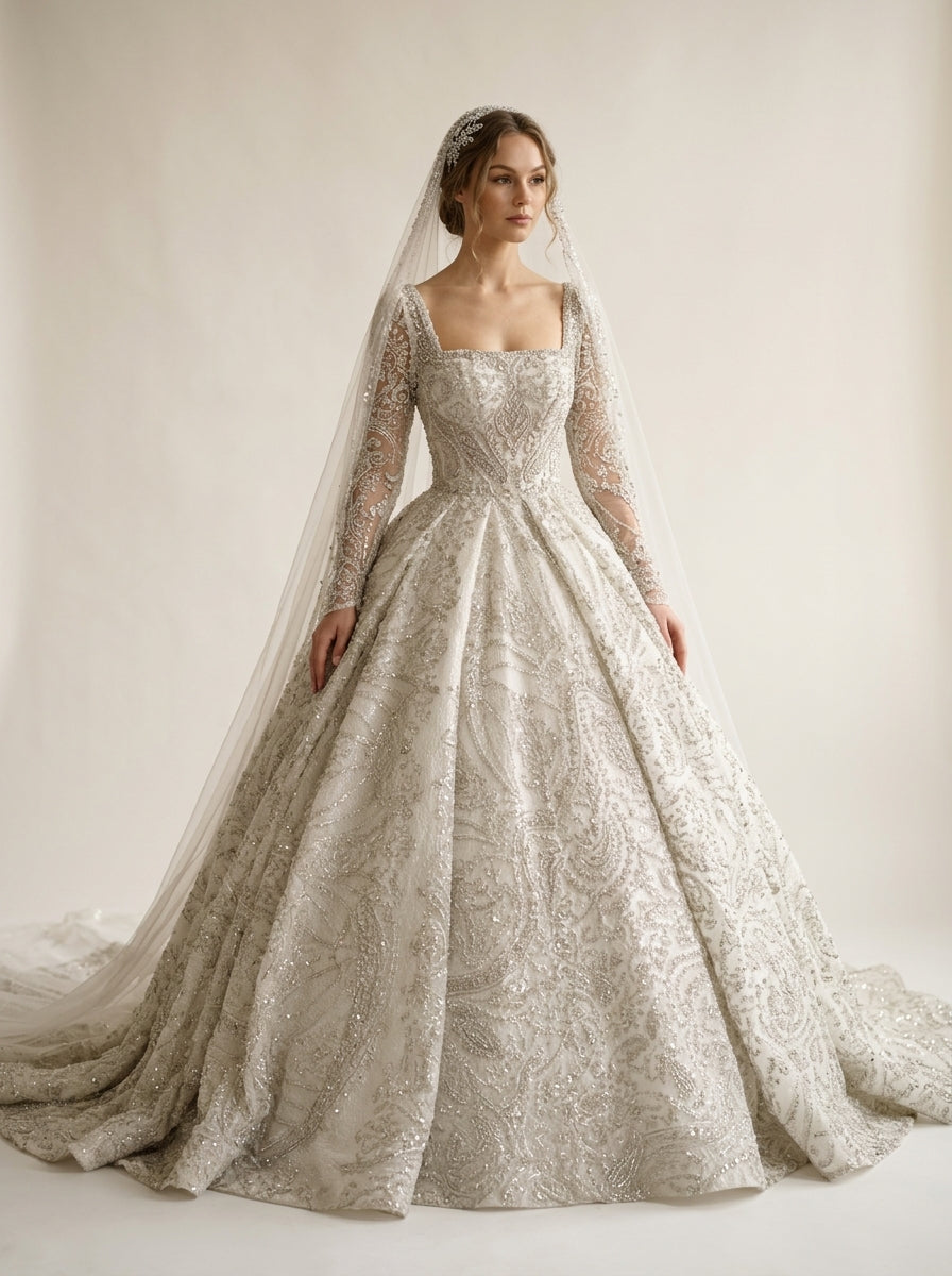 Aurelia organza princess ball gown wedding dress by Fiore's Bridal - Front View