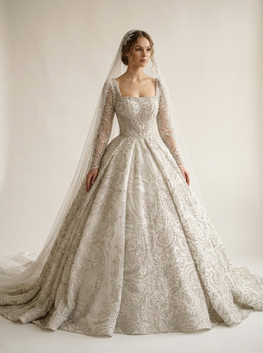 Aurelia organza princess ball gown wedding dress by Fiore's Bridal - Front View
