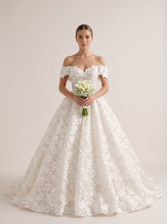 Fiores Camellia ball gown wedding dress, front view