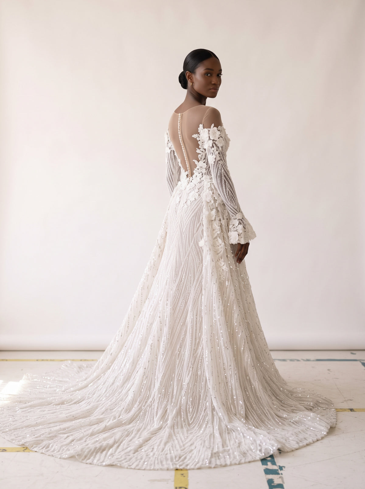 Fiores Cassia sheath wedding dress, back view