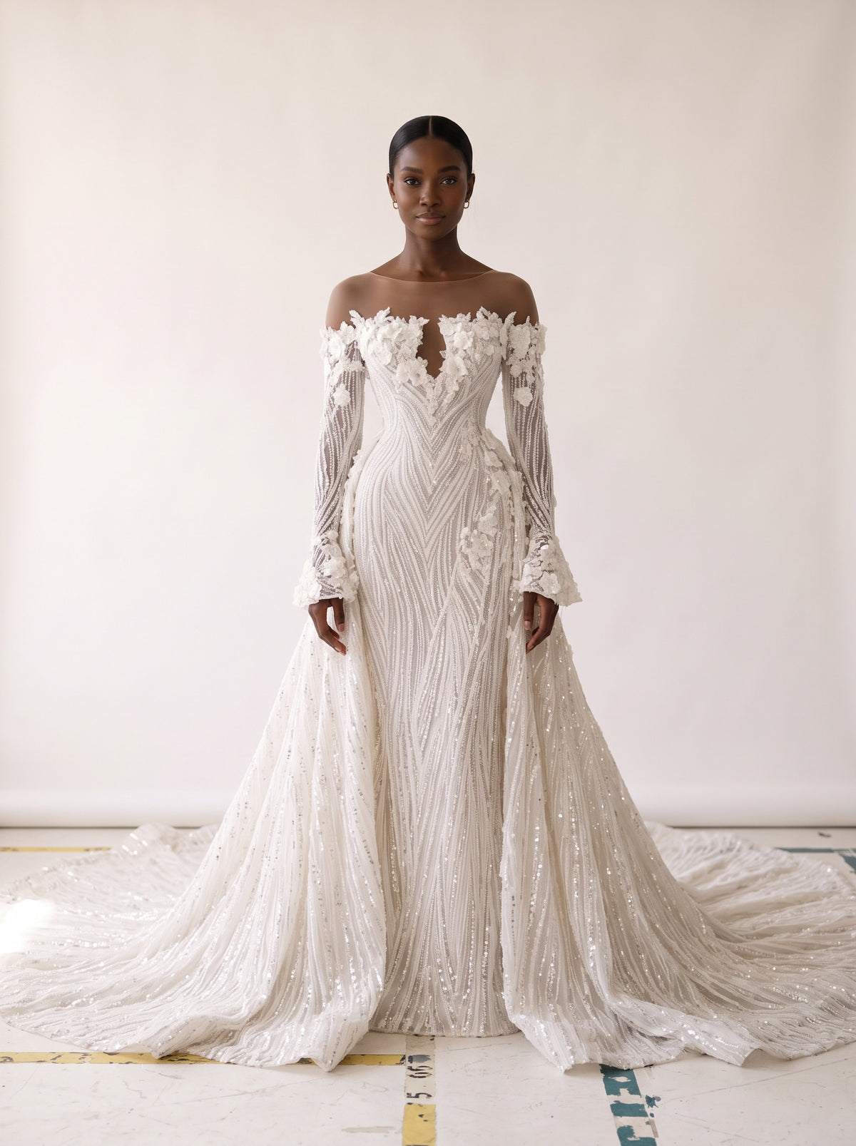 Fiores Cassia sheath wedding dress, front view