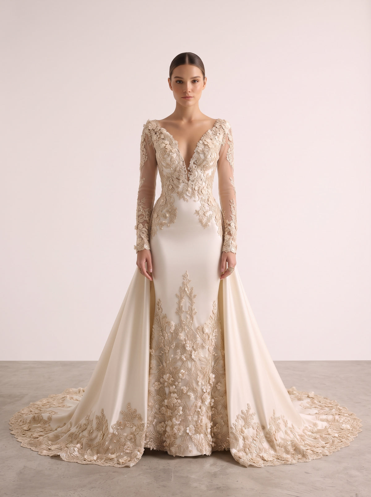 Fiores Dahlia sheath wedding dress, front view