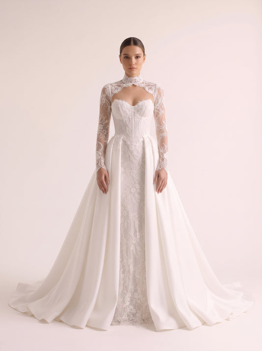 Fiores Eleanor sheath wedding dress, front view
