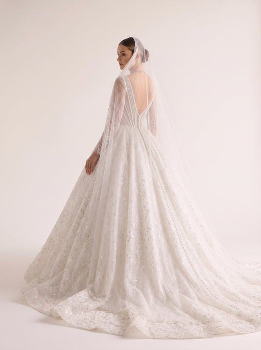 Fiores Emmeline ball gown wedding dress, back view
