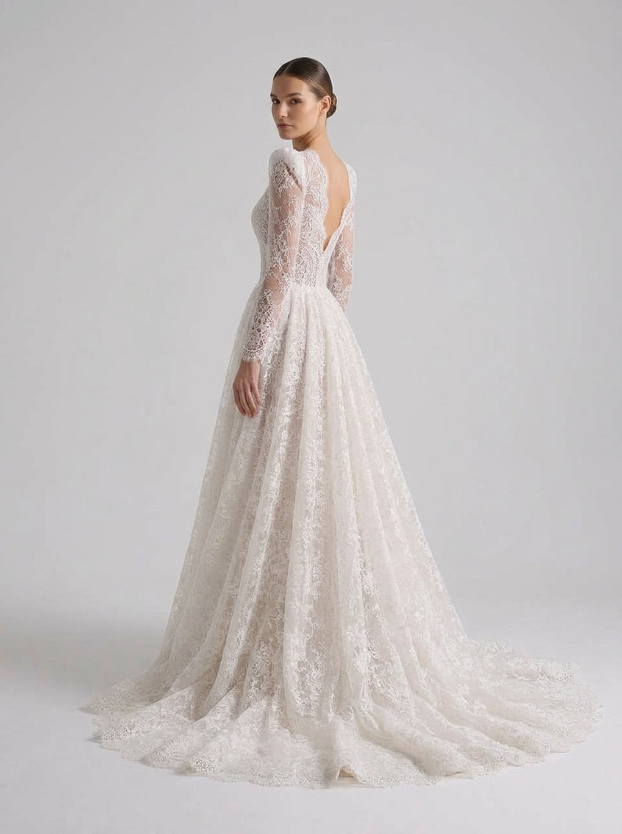 Fiores Evangeline A-line wedding dress, back view