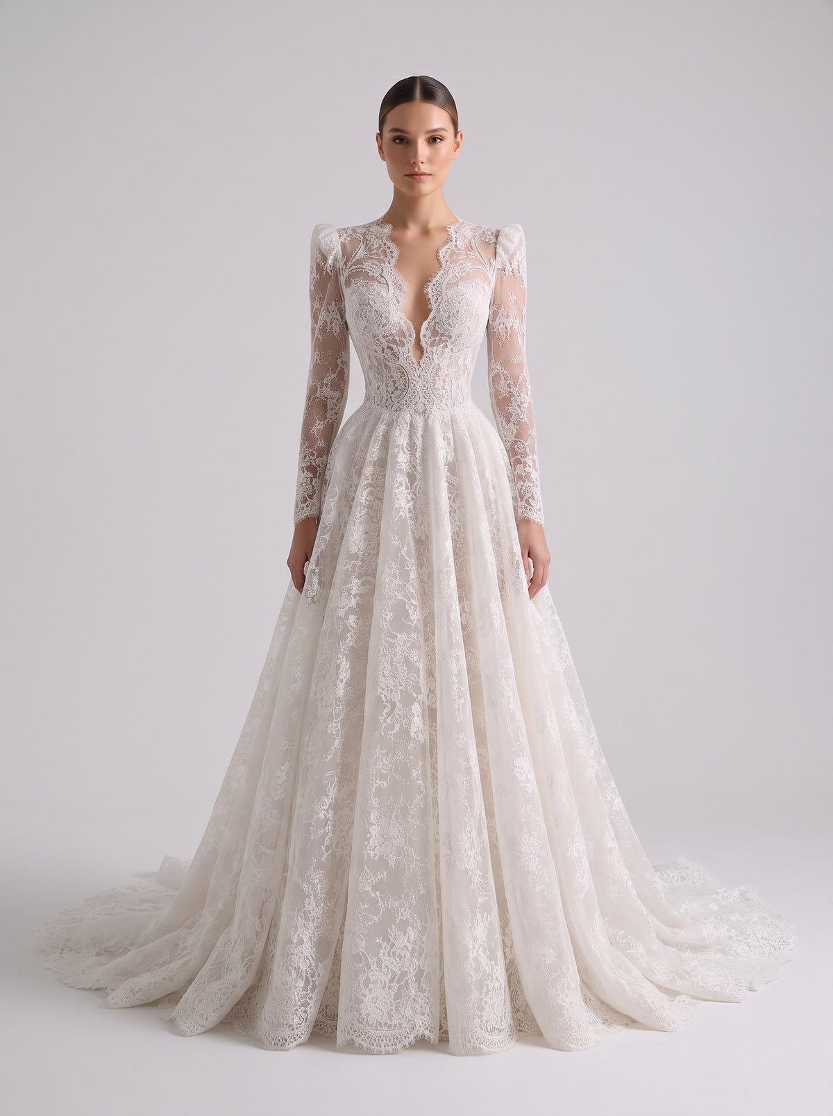 Fiores Evangeline A-line wedding dress, front view