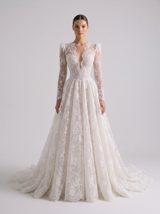 Fiores Evangeline A-line wedding dress, front view