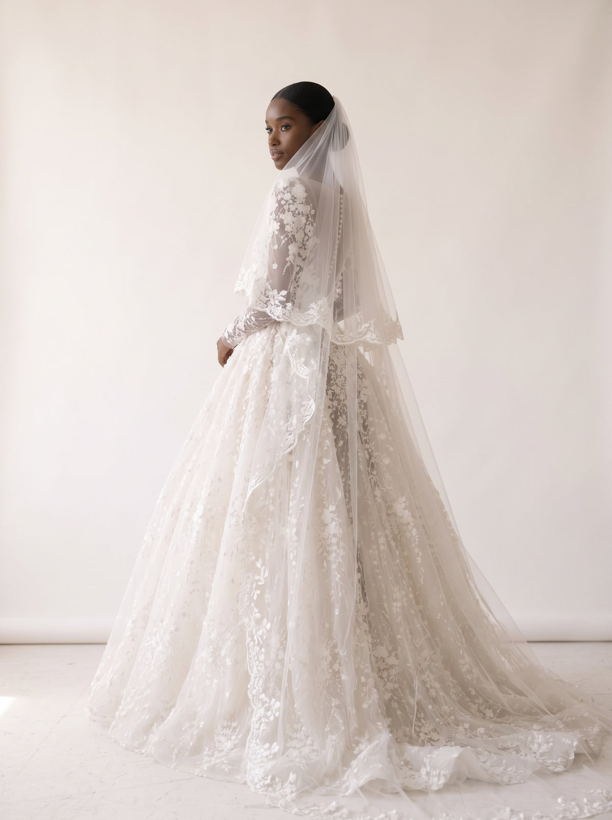 Fiores Linnea sheath wedding dress, back view with veil