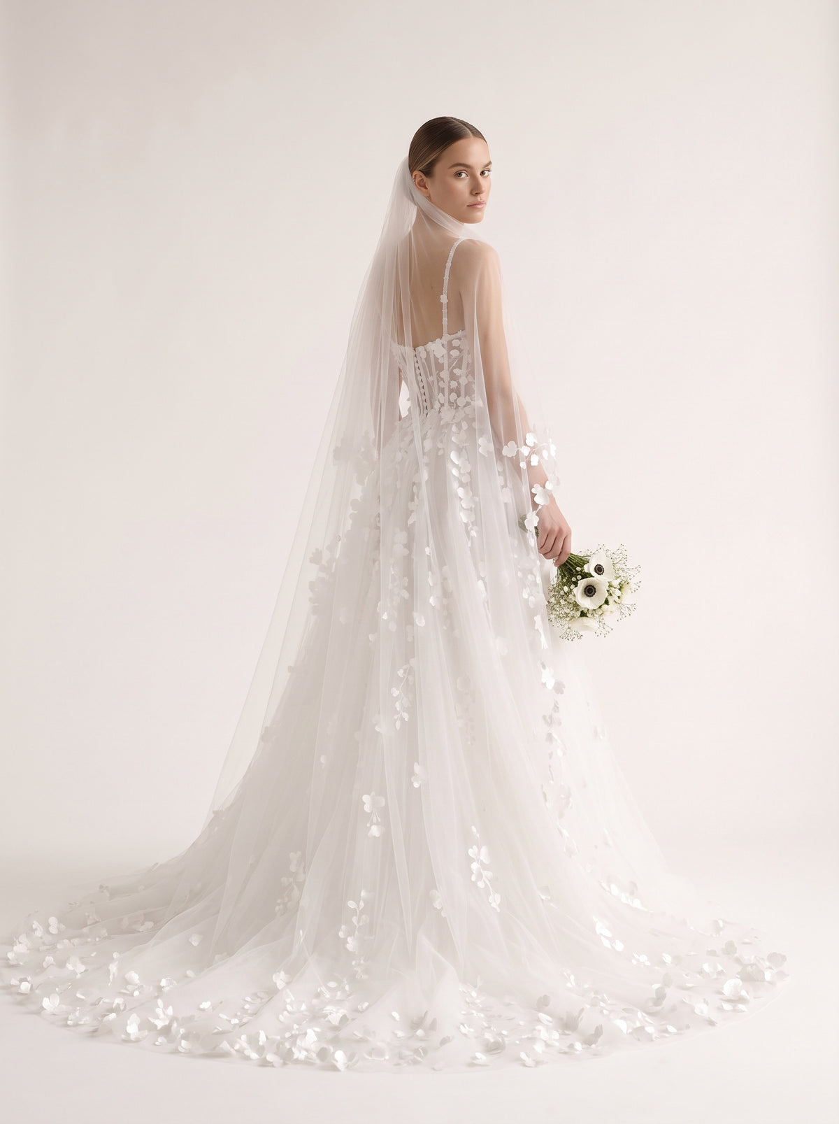 Fiores Ondine A-line wedding dress, back view