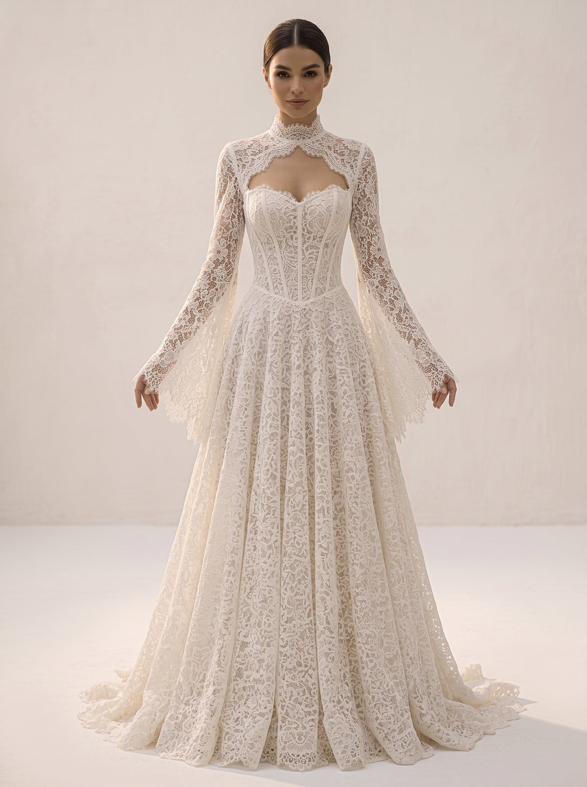 Phaedra botanical floral organza Helen A-line beach wedding dress by Fiore's Bridal - Front View