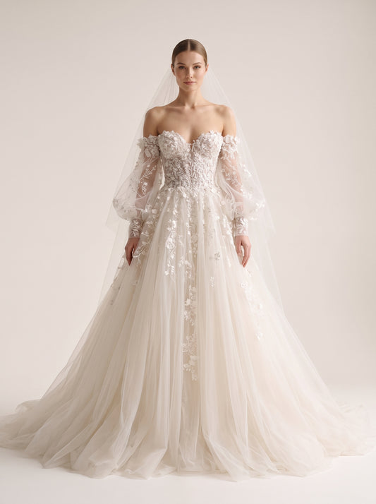 Fiores Rosalind A-line wedding dress, front view