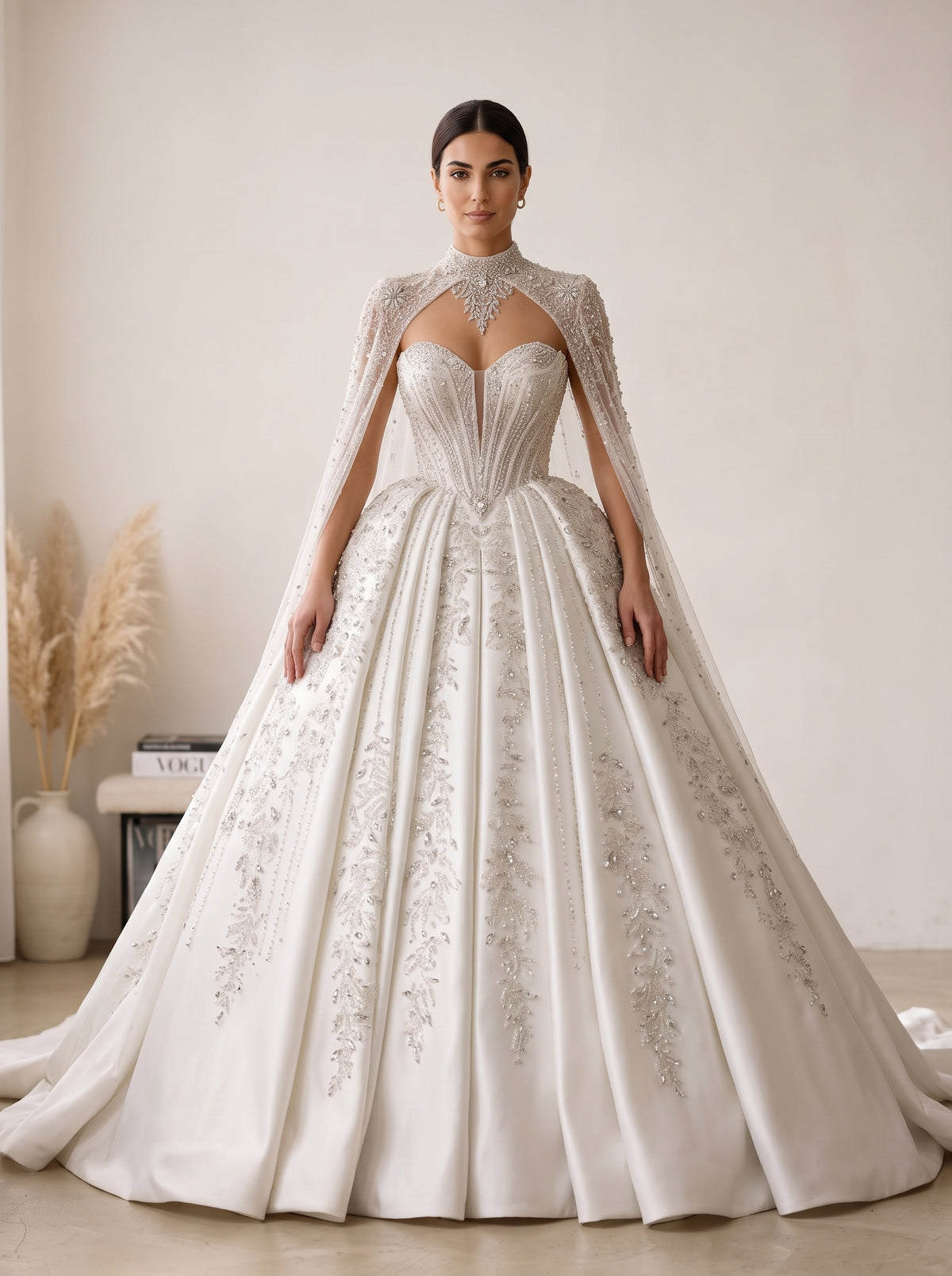 Sophia royal baroque lace and pearl ball gown wedding dress by Fiore's Bridal - Front View