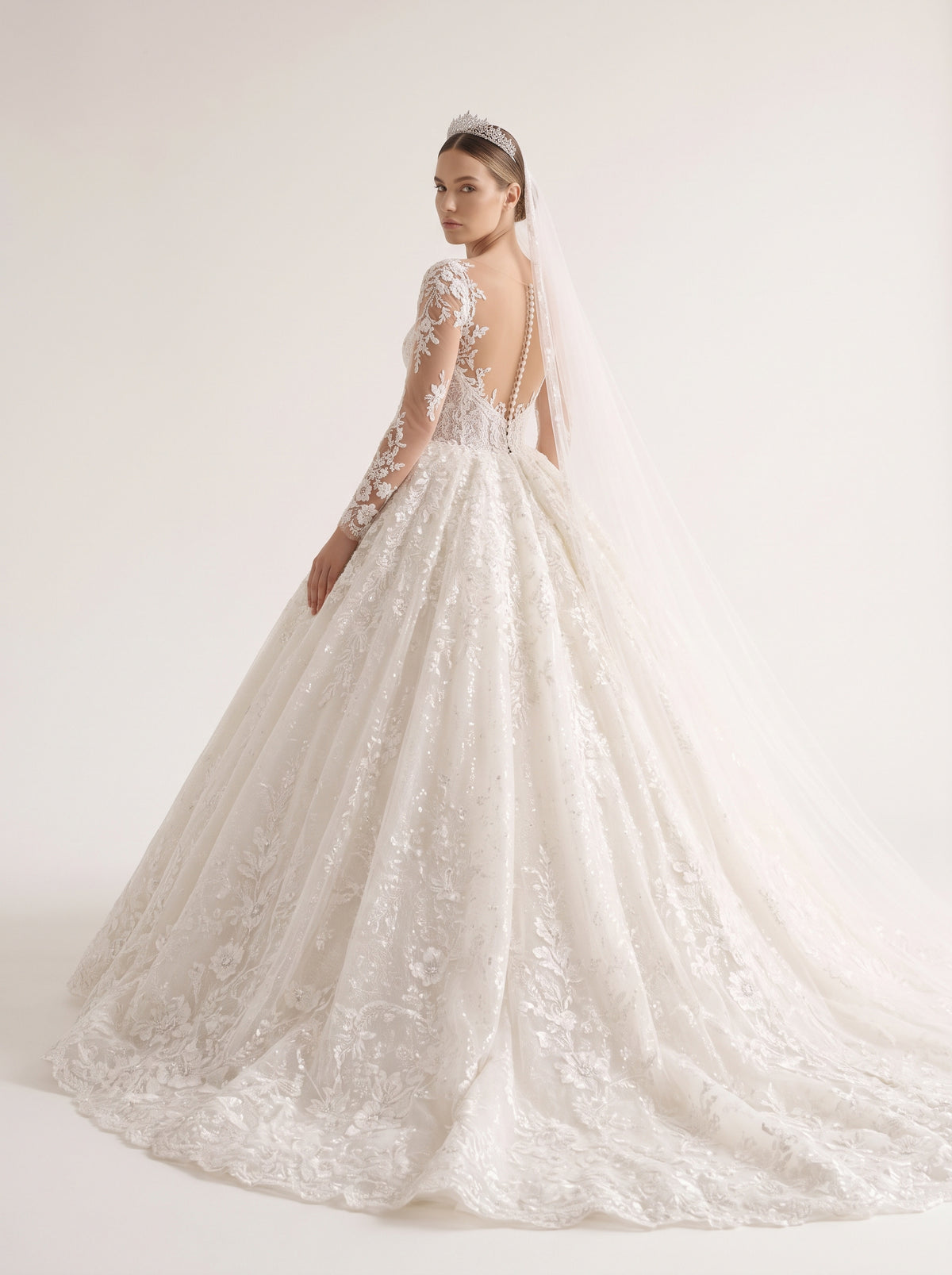Fiores Theodora ball gown wedding dress, back view