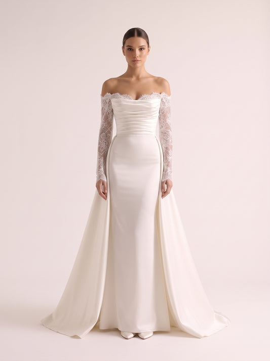 Fiores Vivienne sheath wedding dress, front view